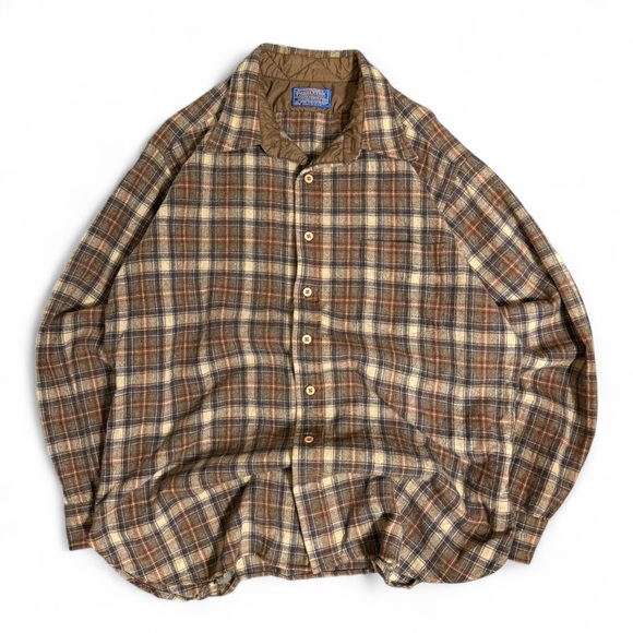 Vintage Pendleton Shirt Mens XL Brown 60s 70s Wool Flannel USA Holiday HOLES - Picture 1 of 11
